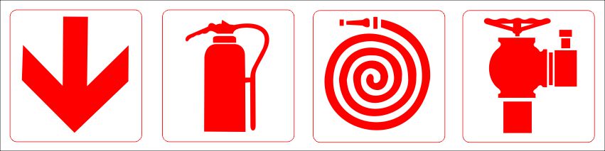 F53 Extinguisher, Hose Reel, Fire Hydrant & Arrow Down Combination Sign  Direct Designs