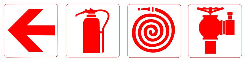 F54 Extinguisher, Hose Reel, Fire Hydrant & Arrow Left Combination Sign  Direct Designs