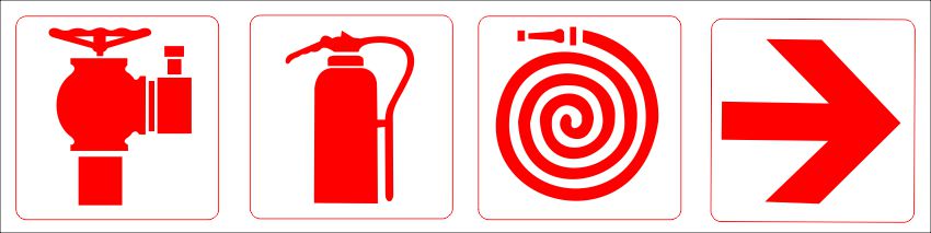 F55 Extinguisher, Hose Reel, Fire Hydrant & Arrow Right Combination Sign  Direct Designs