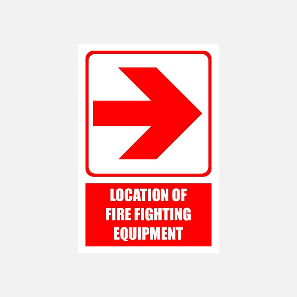 FB1ER - Red Arrow Right - Explanatory Location of fire fighting equipment safety sign safety sign 200x300, 300x450, 400x600, ABS, Camelion Signs, ChromaDek, Explanatory Signs, Fire Safety, Safety Si Direct Designs