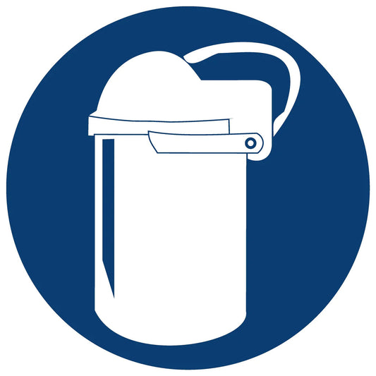 MV10 - Face Protection Shall Be Worn Safety Sign 190x190, 290x290, 440x440, 660x660, ABS, ChromaDek, Mandatory Signs, Reflective, Safety Sign Direct Designs