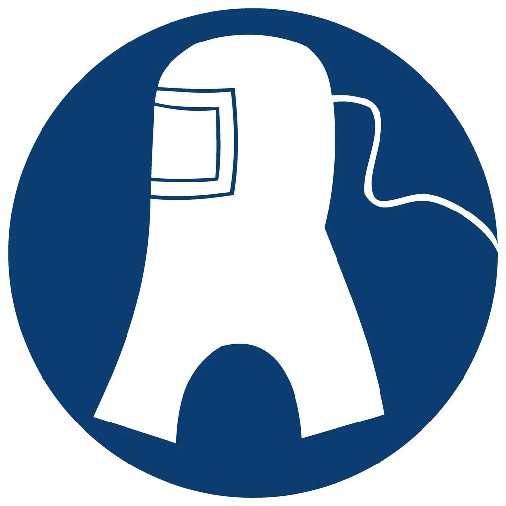 MV11 - Air-supplied Hood Shall Be Worn Safety Sign 190x190, 290x290, 440x440, 660x660, ABS, ChromaDek, Mandatory Signs, Reflective, Safety Sign Direct Designs