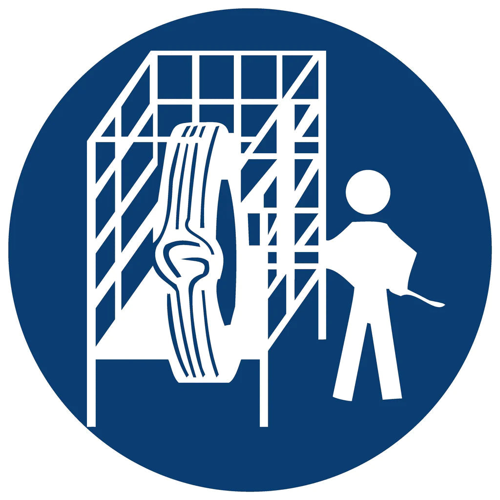 MV16 - Safety Cage Shall Be Used Safety Sign 190x190, 290x290, 440x440, 660x660, ABS, ChromaDek, Mandatory Signs, Reflective, Safety Sign Direct Designs