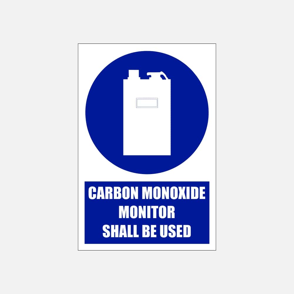 MV17E - Carbon Monoxide Monitor Shall Be Used Explanatory Safety Sign 200x300, 300x450, 400x600, ABS, ChromaDek, Explanatory Signs, Mandatory Signs Direct Designs