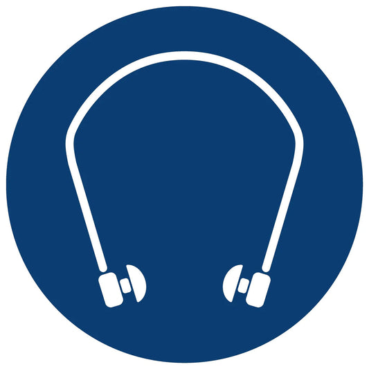 MV19 - Hearing Protection Shall Be Worn Safety Sign 190x190, 290x290, 440x440, 660x660, ABS, ChromaDek, Mandatory Signs, Reflective, Safety Sign Direct Designs