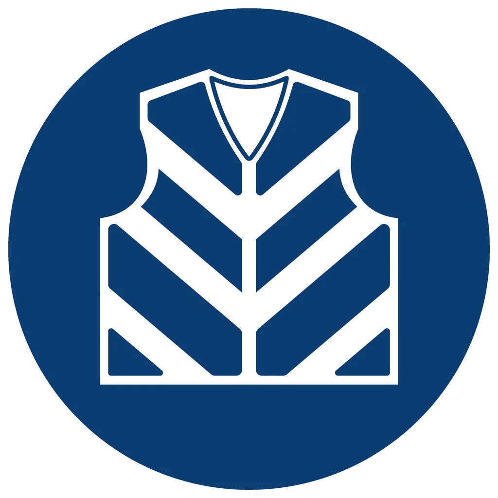 MV25 - Reflective Jacket Shall Be Worn Safety Sign 190x190, 290x290, 440x440, 660x660, ABS, ChromaDek, Mandatory Signs, Reflective, Safety Sign Direct Designs