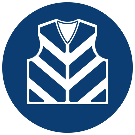 MV25 - Reflective Jacket Shall Be Worn Safety Sign 190x190, 290x290, 440x440, 660x660, ABS, ChromaDek, Mandatory Signs, Reflective, Safety Sign Direct Designs