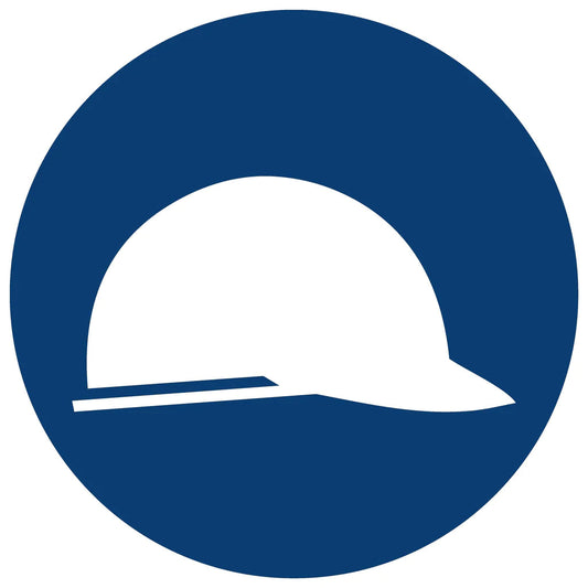 MV3 - Head Protection Shall Be Worn Safety Sign 190x190, 290x290, 440x440, 660x660, ABS, ChromaDek, Mandatory Signs, Reflective, Safety Sign Direct Designs