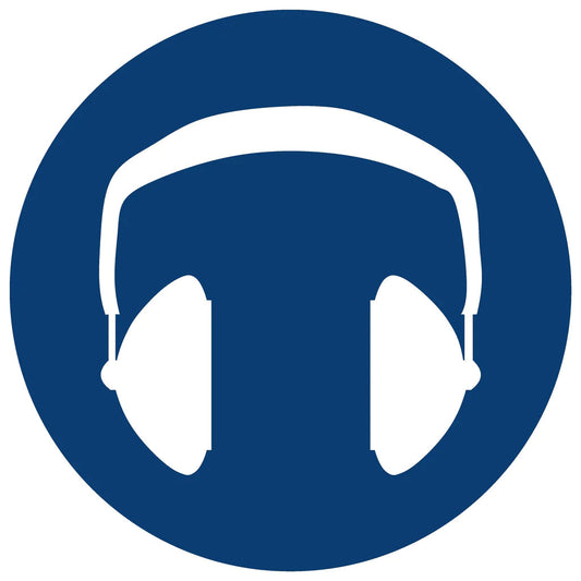 MV4 - Hearing Protection Shall Be Worn Safety Sign 190x190, 290x290, 440x440, 660x660, ABS, ChromaDek, Mandatory Signs, Reflective, Safety Sign Direct Designs