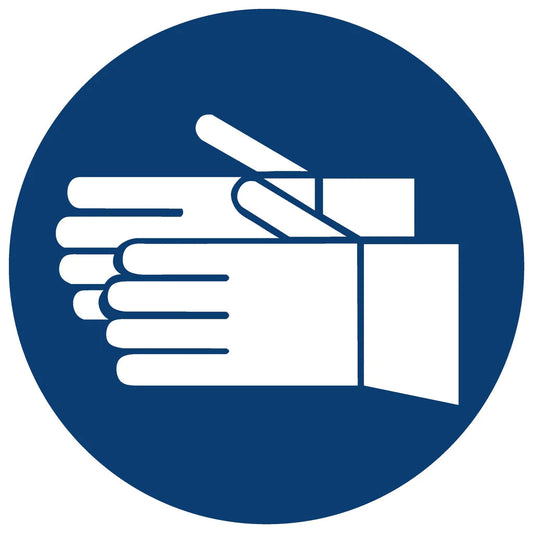 MV5 - Hand Protection Shall Be Worn Safety Sign 190x190, 290x290, 440x440, 660x660, ABS, ChromaDek, Mandatory Signs, Reflective, Safety Sign Direct Designs