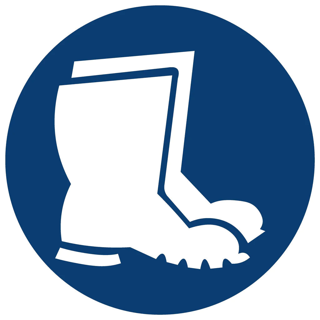 MV6 - Foot And Leg Protection Against Liquids Shall Be Worn Safety Sign 190x190, 290x290, 440x440, 660x660, ABS, ChromaDek, Mandatory Signs, Reflective, Safety Sign Direct Designs