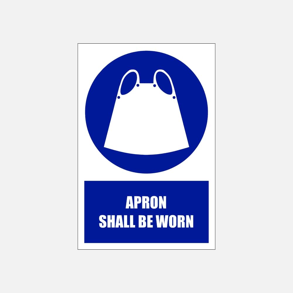 MV9E - Apron Shall Be Worn Explanatory Safety Sign 200x300, 300x450, 400x600, ABS, ChromaDek, Explanatory Signs, Mandatory Signs Direct Designs