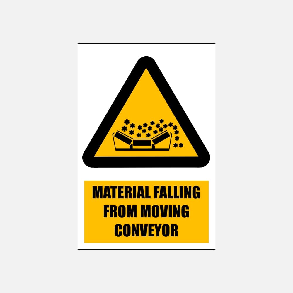 WW21E - Beware of Material Falling from Moving Conveyor Explanatory Safety Sign 200x300, 300x450, 400x600, ABS, ChromaDek, Explanatory Signs, Hazard Sign Direct Designs