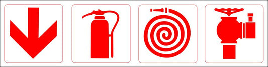 F53 Extinguisher, Hose Reel, Fire Hydrant & Arrow Down Combination Sign  Direct Designs