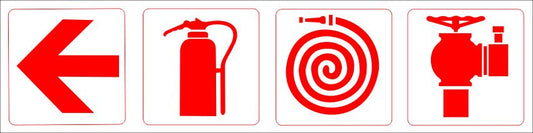 F54 Extinguisher, Hose Reel, Fire Hydrant & Arrow Left Combination Sign  Direct Designs
