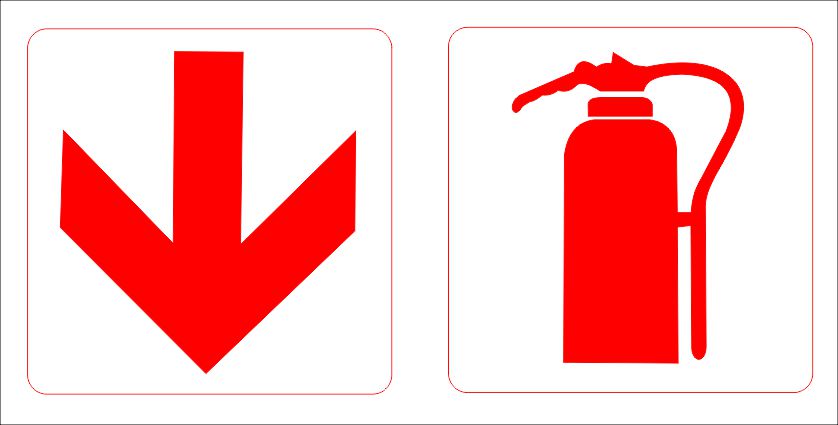 F66 Fire Extinguisher & Arrow Down Combination Sign Fire Safety Direct Designs