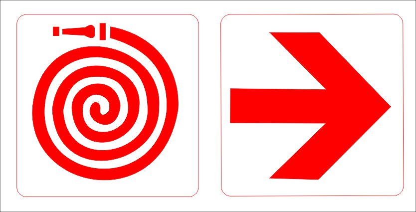 F68 Hose Reel & Arrow Right Combination Sign Fire Safety Direct Designs