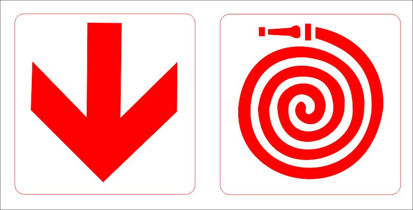 F69 Hose Reel & Arrow Down Combination Sign Fire Safety Direct Designs