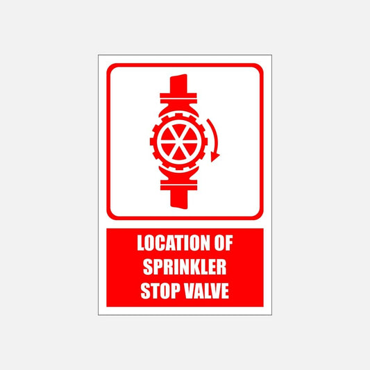 FB6E - Location of Sprinkler Stop Valve Explanatory Safety Sign 200x300, 300x450, 400x600, ABS, Camelion Signs, ChromaDek, Explanatory Signs, Fire Safety, Safety Si Direct Designs
