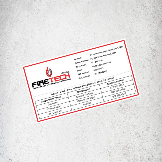 FireTech - 90mm x 50mm Contact Details Sticker Labels