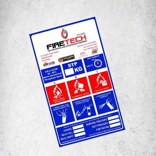 FireTech - 140mm x 240mm Fire Extinguisher Instruction Sticker Labels