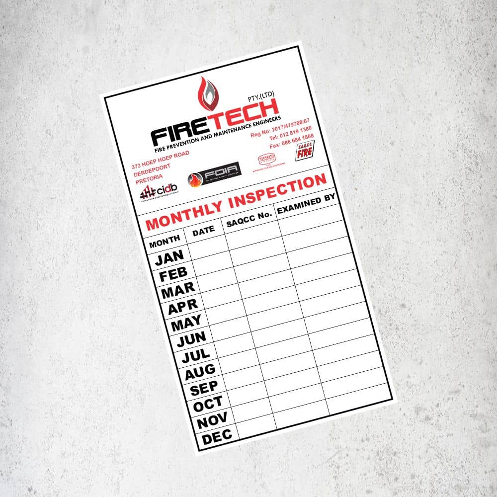 FireTech - 95mm x 170mm Monthly Inspection Sticker Labels