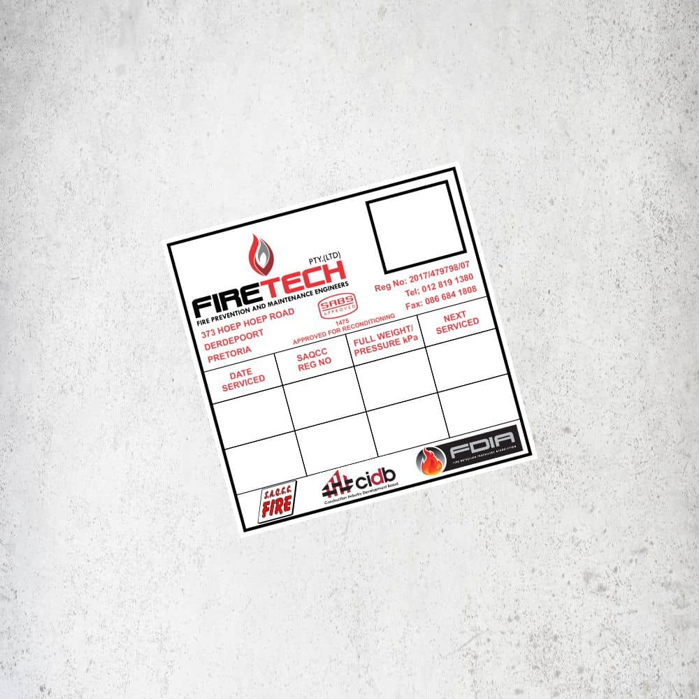 FireTech - 100mm x 100mm Service Label Sticker Labels – Direct Designs