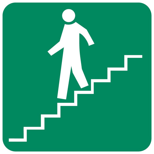 GA17 - Stairs Going Down (Left) Safety Sign 190x190, 290x290, 440x440, 660x660, ABS, ChromaDek, General Information, Reflective, Safety Sign Direct Designs