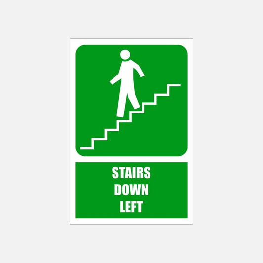 GA17E - Stairs Down to the Left Explanatory Safety Sign 200x300, 300x450, 400x600, ABS, ChromaDek, Explanatory Signs, General Information Direct Designs