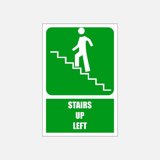 GA18.1E - Stairs Up to the Left Explanatory Safety Sign 200x300, 300x450, 400x600, ABS, ChromaDek, Explanatory Signs, General Information Direct Designs