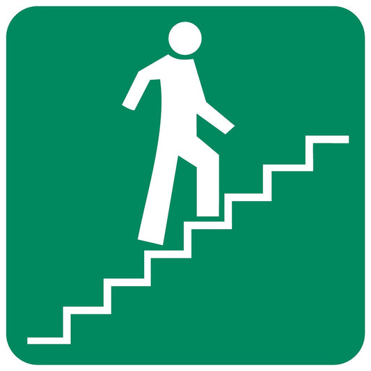 GA18 - Stairs Going Up (Right) Safety Sign 190x190, 290x290, 440x440, 660x660, ABS, ChromaDek, General Information, Reflective, Safety Sign Direct Designs