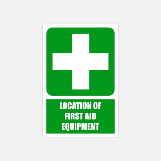 GA1E - Location of First Aid Equipment Explanatory Safety Sign 200x300, 300x450, 400x600, ABS, ChromaDek, Explanatory Signs, General Information Direct Designs
