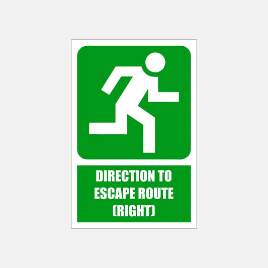 GA3E - Direction to Escape Route Right Explanatory Safety Sign 200x300, 300x450, 400x600, ABS, ChromaDek, Explanatory Signs, General Information Direct Designs