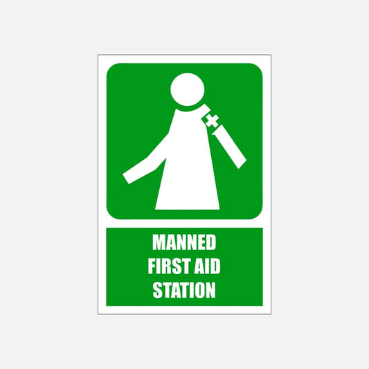 GA4E - Location of Manned First Aid Station Explanatory Safety Sign 200x300, 300x450, 400x600, ABS, ChromaDek, Explanatory Signs, General Information Direct Designs