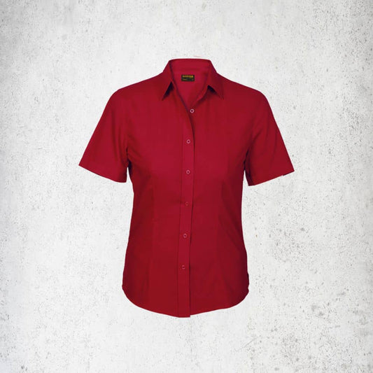 Basic Poly Cotton Blouse Short Sleeve Ladies (LL-PLA) - Red