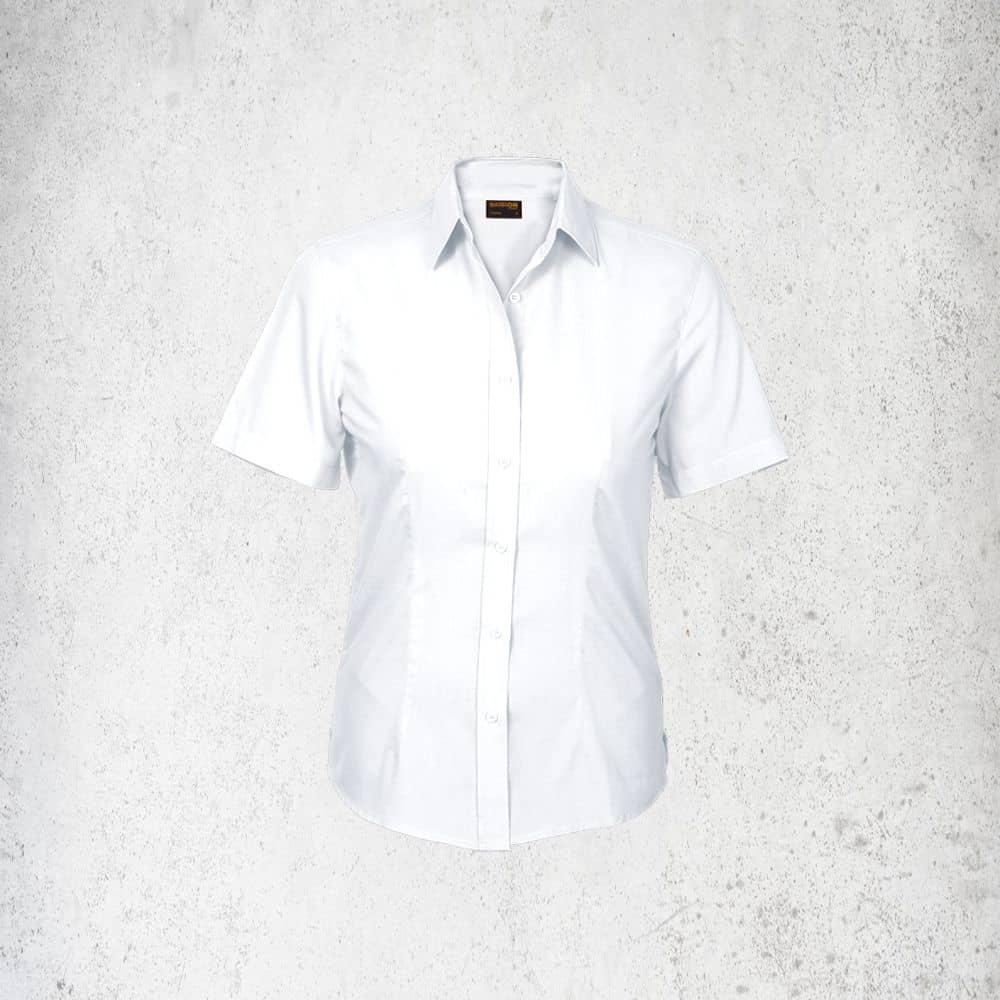 Basic Poly Cotton Blouse Short Sleeve Ladies (LL-PLA) - White