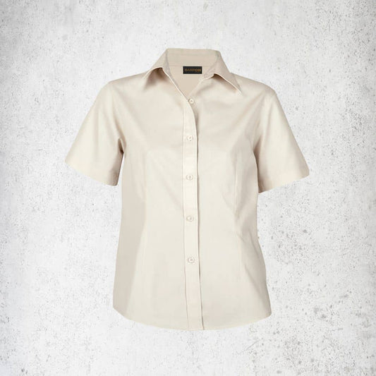 Brushed Cotton Twill Blouse Short Sleeve Ladies (LL-TWILL) - Stone