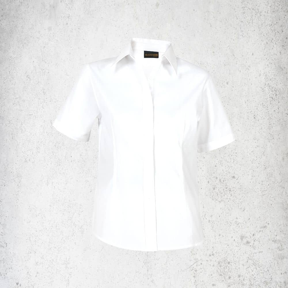 Brushed Cotton Twill Blouse Short Sleeve Ladies (LL-TWILL) - White