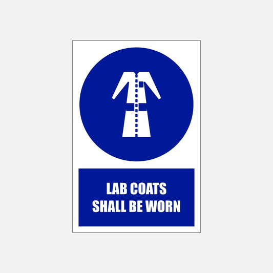 MV21E - Lab Coats Shall Be Worn Explanatory Safety Sign 200x300, 300x450, 400x600, ABS, ChromaDek, Explanatory Signs, Mandatory Signs Direct Designs