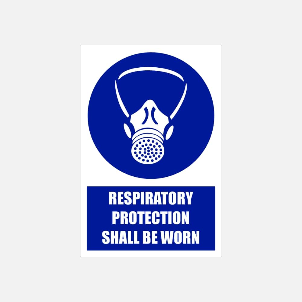 MV2E - Respiratory Protection Shall Be Worn Explanatory Safety Sign 200x300, 300x450, 400x600, ABS, ChromaDek, Explanatory Signs, Mandatory Signs Direct Designs