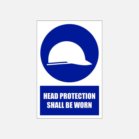 MV3E - Head Protection Shall Be Worn Explanatory Safety Sign 200x300, 300x450, 400x600, ABS, ChromaDek, Explanatory Signs, Mandatory Signs Direct Designs