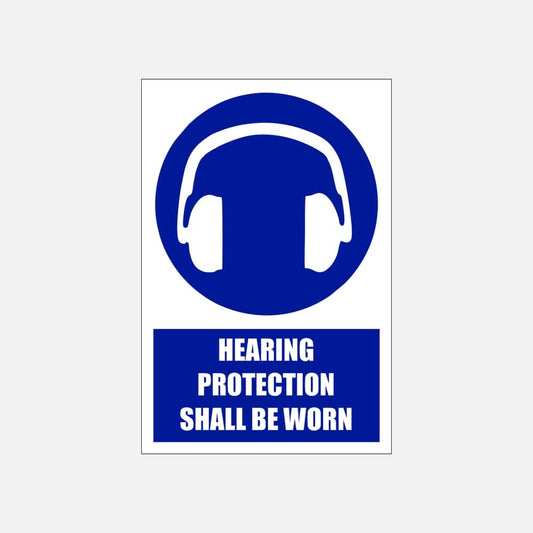 MV4E - Hearing Protection Shall Be Worn Explanatory Safety Sign 200x300, 300x450, 400x600, ABS, ChromaDek, Explanatory Signs, Mandatory Signs Direct Designs