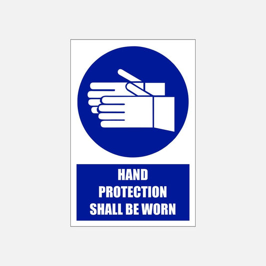 MV5E - Hand Protection Shall Be Worn Explanatory Safety Sign 200x300, 300x450, 400x600, ABS, ChromaDek, Explanatory Signs, Mandatory Signs Direct Designs