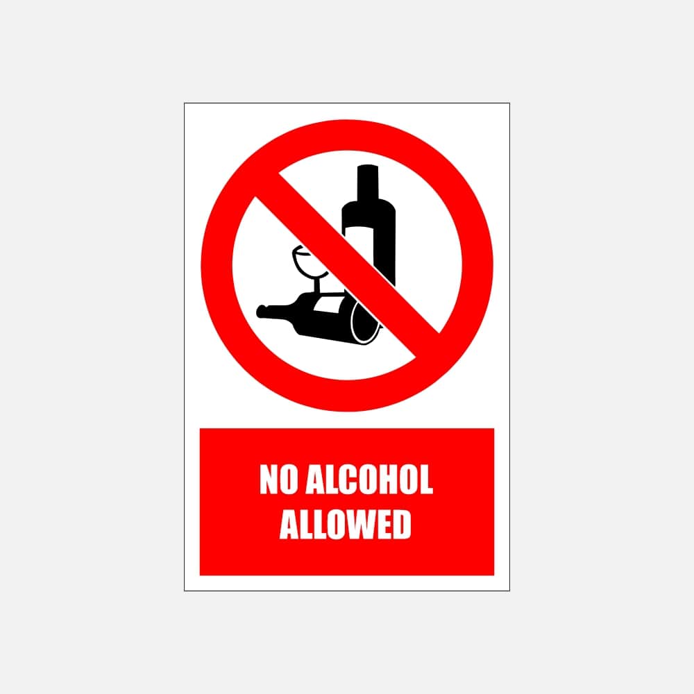 PV22E - No Alcohol Allowed Explanatory Safety Sign 200x300, 300x450, 400x600, ABS, ChromaDek, Explanatory Signs, Prohibitive Sign Direct Designs