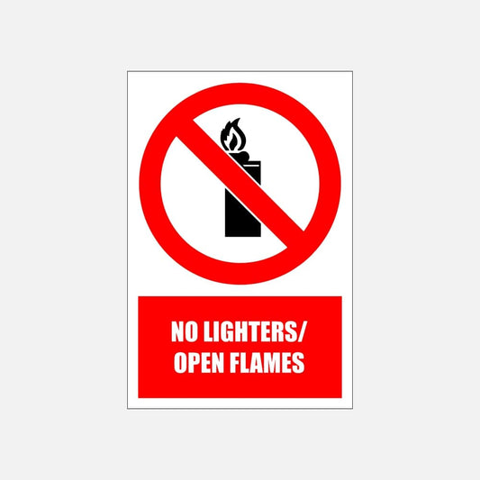 PV26E - No Lighters/Open Flames Explanatory Safety Sign 200x300, 300x450, 400x600, ABS, ChromaDek, Explanatory Signs, Prohibitive Sign Direct Designs