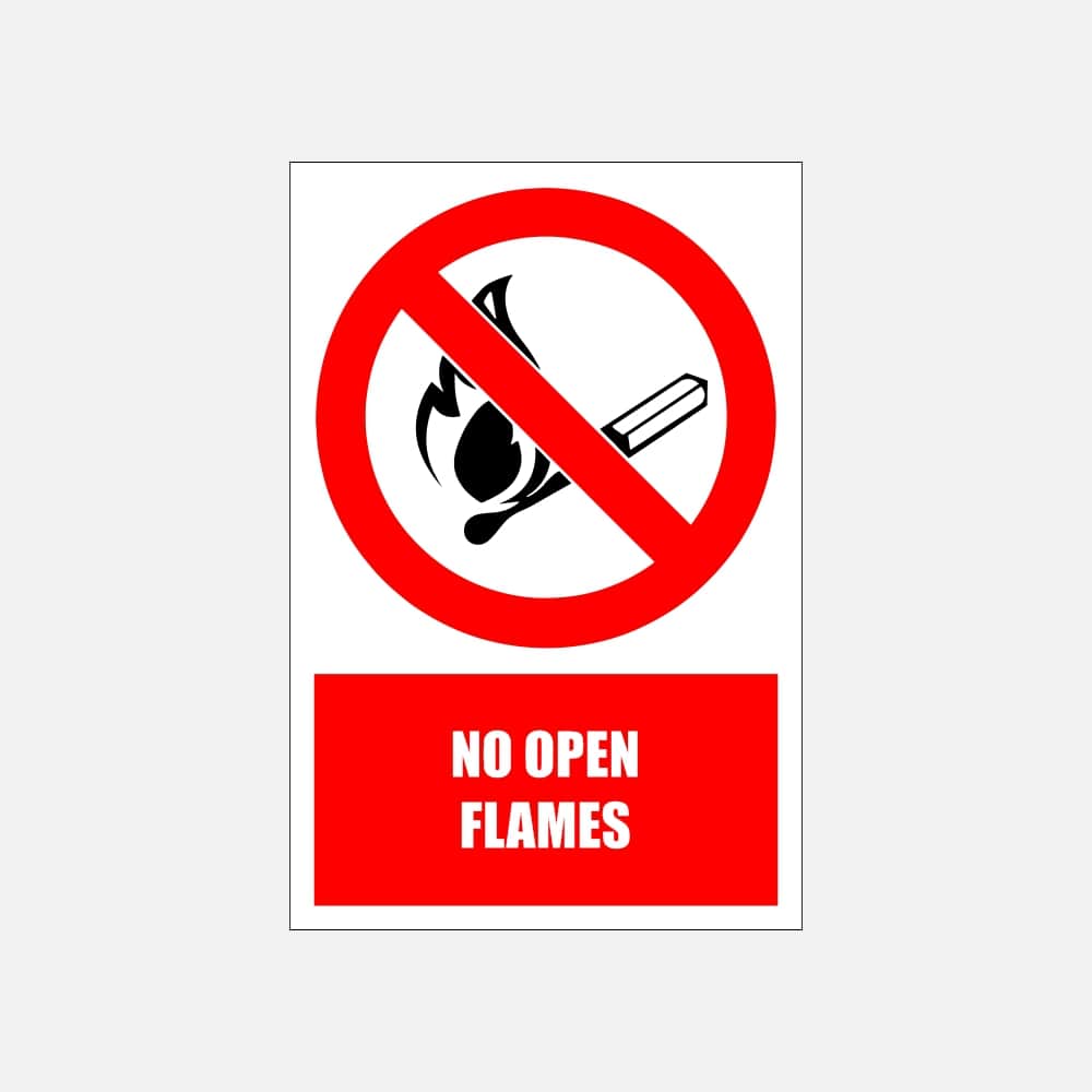 PV2E - No Open Flames Explanatory Safety Sign 200x300, 300x450, 400x600, ABS, ChromaDek, Explanatory Signs, Prohibitive Sign Direct Designs