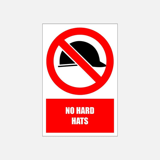 PV38E - No Hard Hats Explanatory Safety Sign 200x300, 300x450, 400x600, ABS, ChromaDek, Explanatory Signs, Prohibitive Sign Direct Designs
