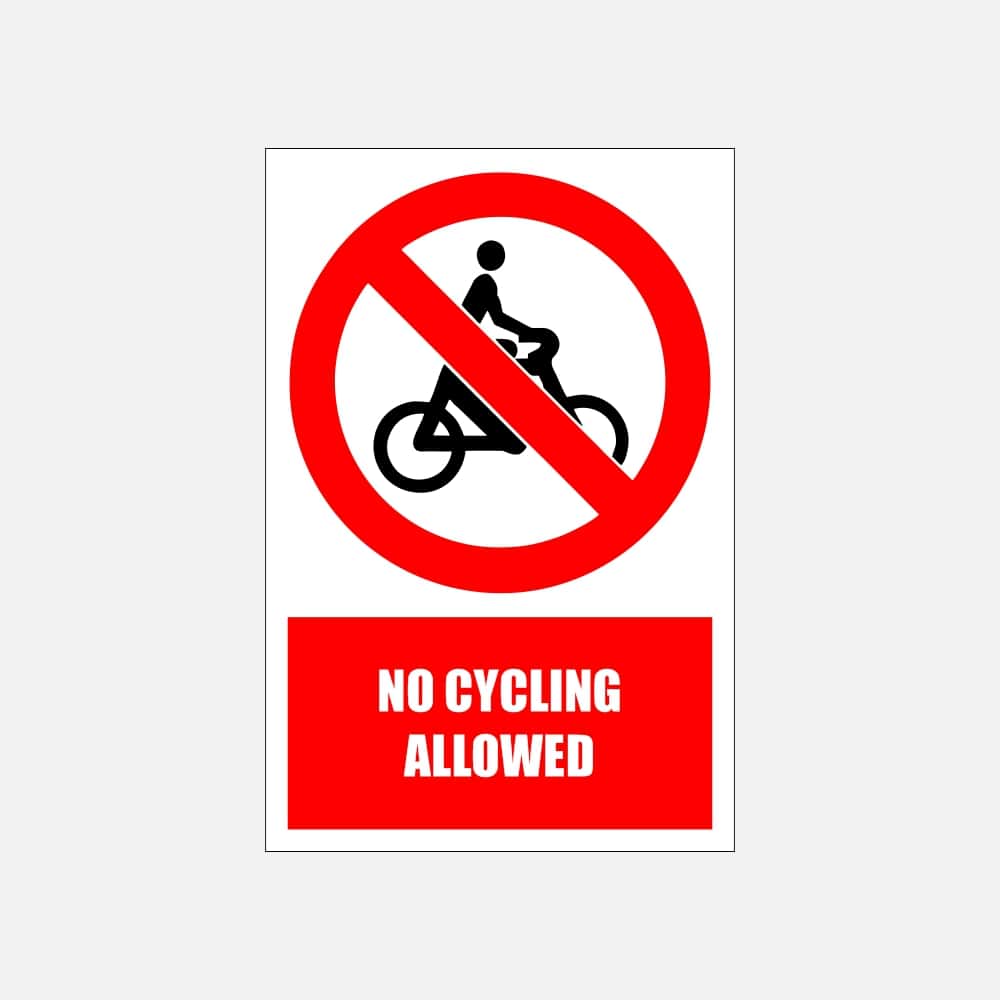PV7E - No Cycling Allowed Explanatory Safety Sign 200x300, 300x450, 400x600, ABS, ChromaDek, Explanatory Signs, Prohibitive Sign Direct Designs
