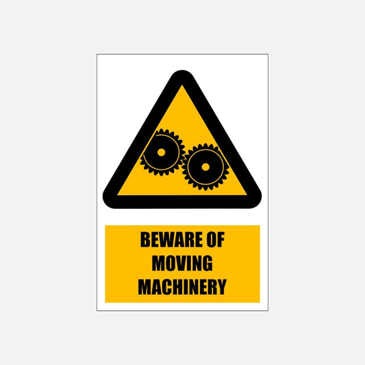 WW17E - Beware of Moving Machinery Explanatory Safety Sign 200x300, 300x450, 400x600, ABS, ChromaDek, Explanatory Signs, Hazard Sign Direct Designs