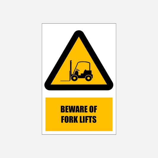 WW20E - Beware of Fork Lifts Explanatory Safety Sign 200x300, 300x450, 400x600, ABS, ChromaDek, Explanatory Signs, Hazard Sign Direct Designs